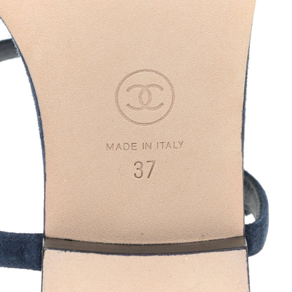 Chanel Suede Calfskin Thong Sandals 37 Navy Blue 10 of 12