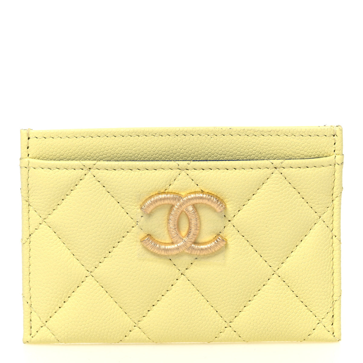 Caviar Quilted Textured CC Card Holder Light Yellow