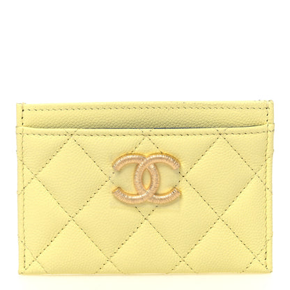 Chanel Caviar Quilted Textured CC Card Holder Light Yellow 1 of 9