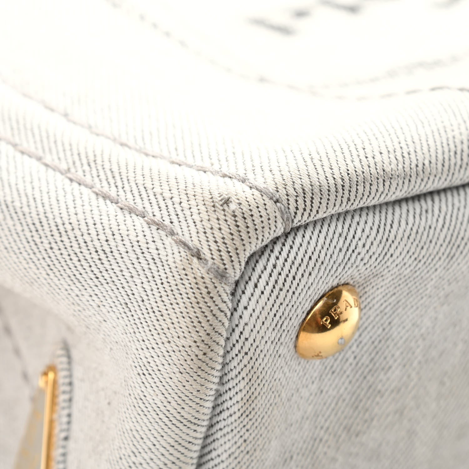 Prada Denim Small Logo Tote Bianco 11 of 13
