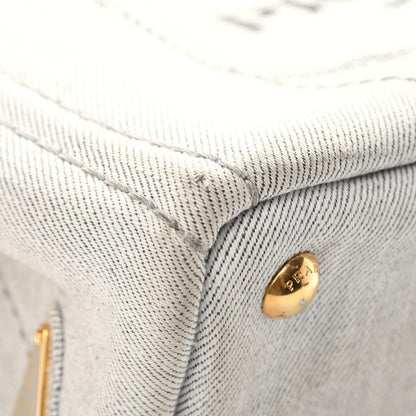 Prada Denim Small Logo Tote Bianco 11 of 13
