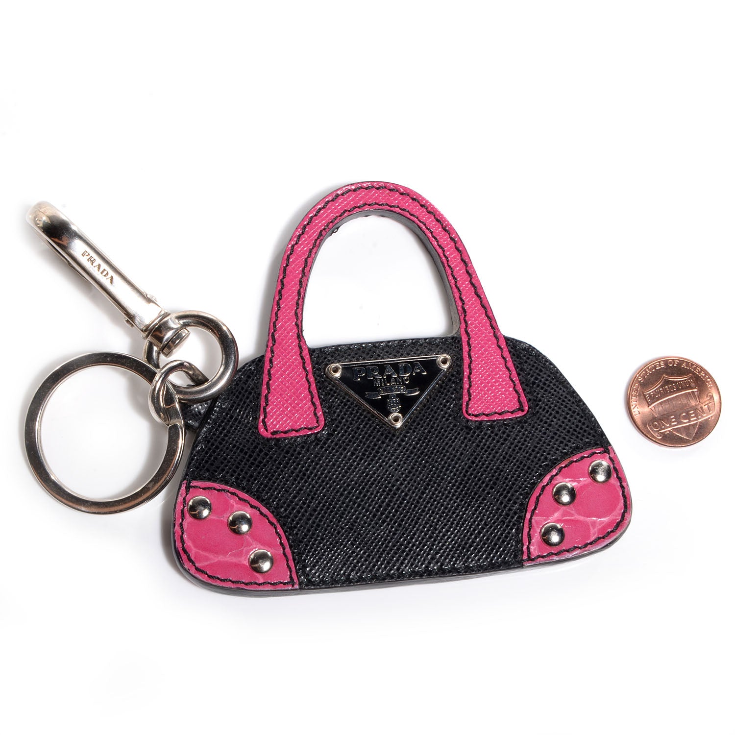 Prada Saffiano Purse Key Chain Pink Black 2 of 3