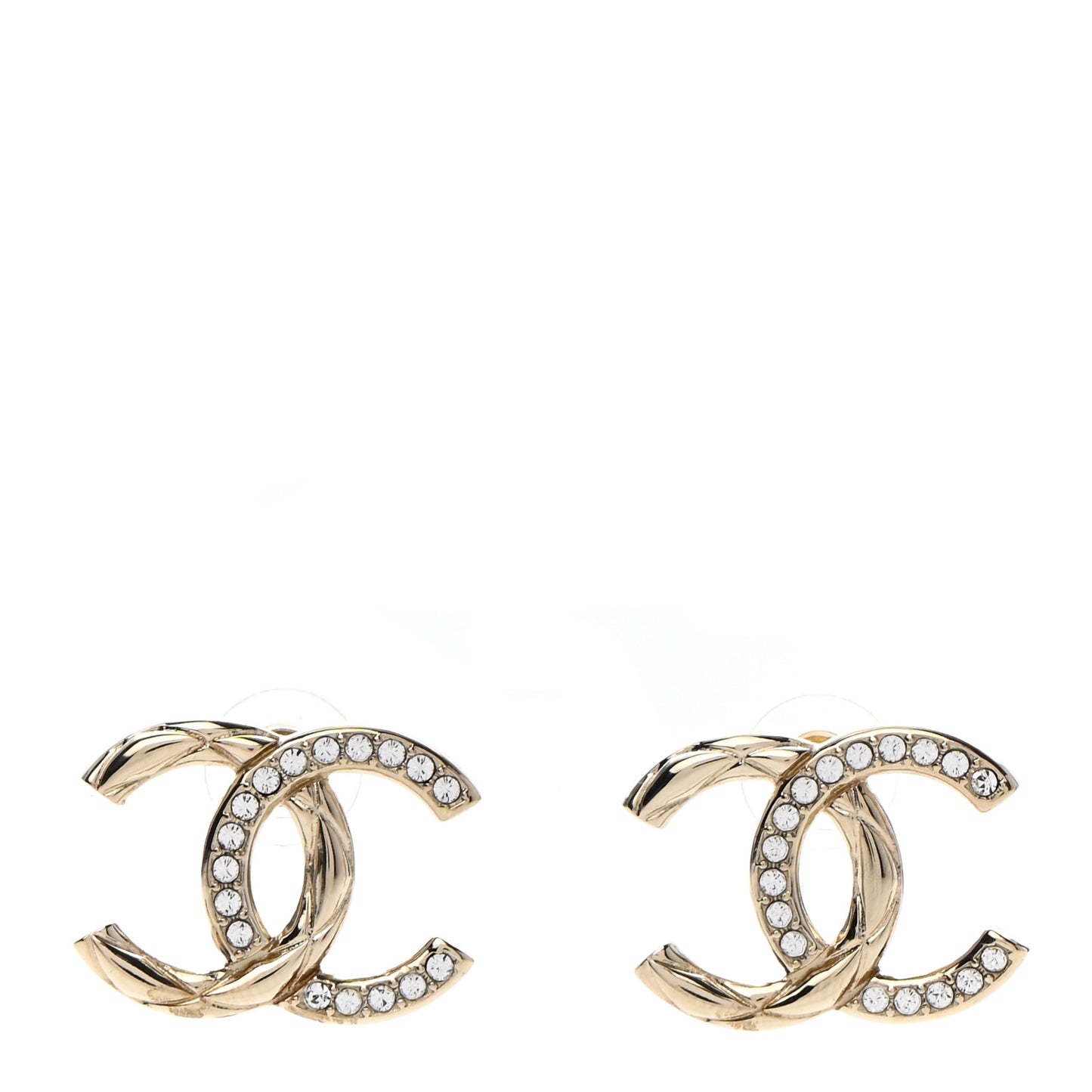 Crystal Glitter Quilted CC Earrings Light Gold