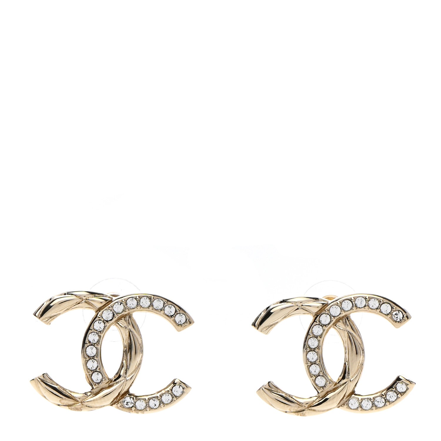 Chanel Crystal Glitter Quilted CC Earrings Light Gold 1 of 5