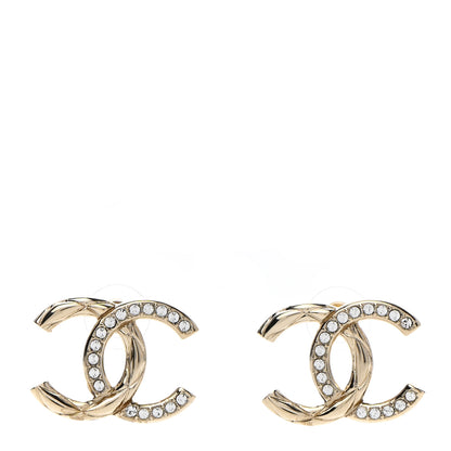 Chanel Crystal Glitter Quilted CC Earrings Light Gold 1 of 5