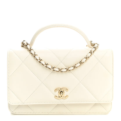 Chanel Shiny Caviar Quilted Turnlock Top Handle Wallet On Chain WOC White 1 of 9