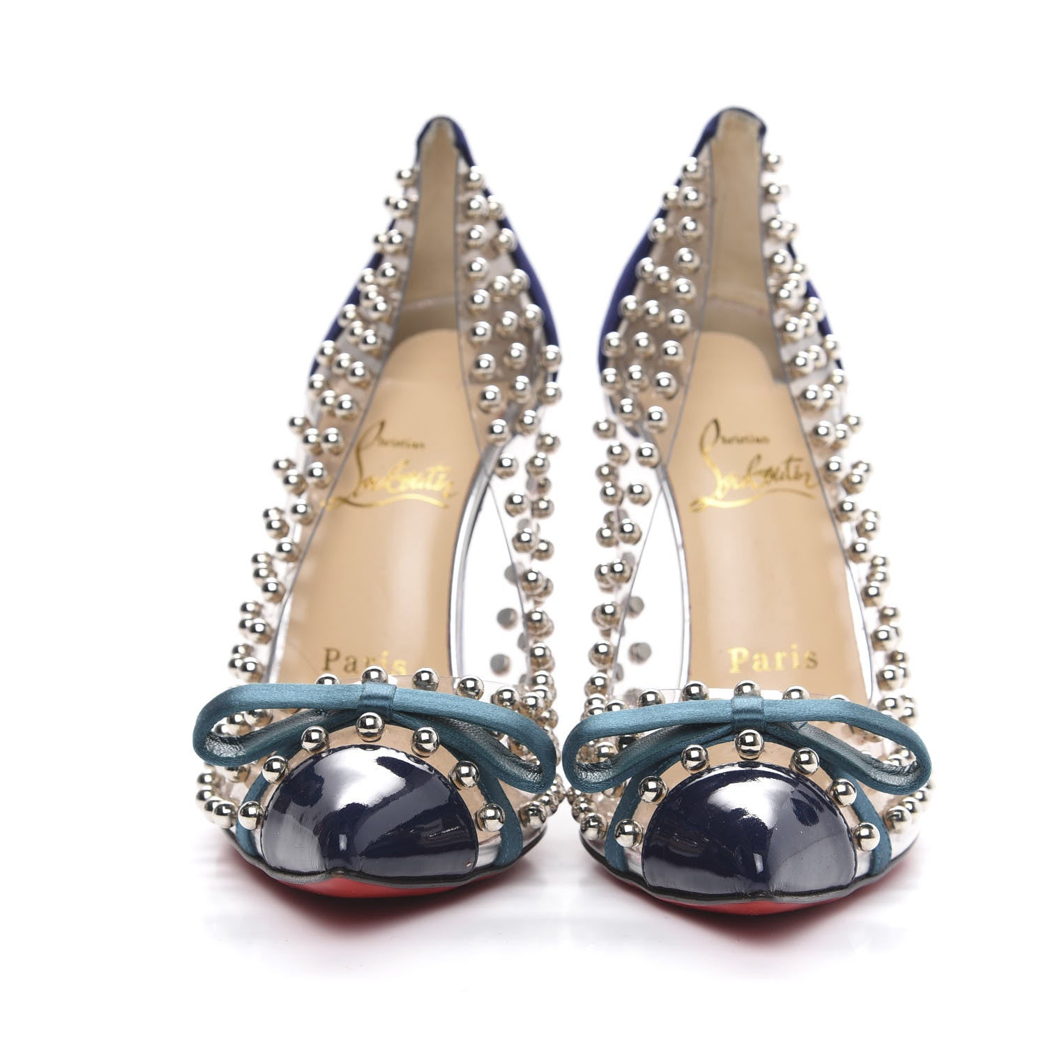 Christian Louboutin Suede Patent Studded Bille et Boule 100 Pumps 38 Navy 2 of 7