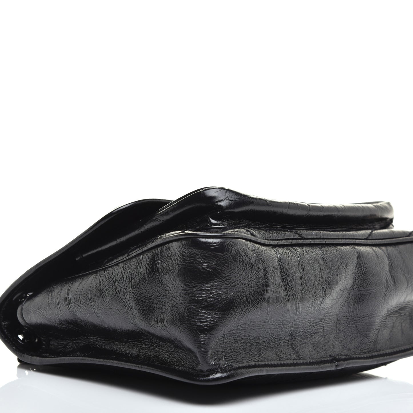 Crinkled Calfskin Matelasse Monogram Medium Niki Chain Satchel Black