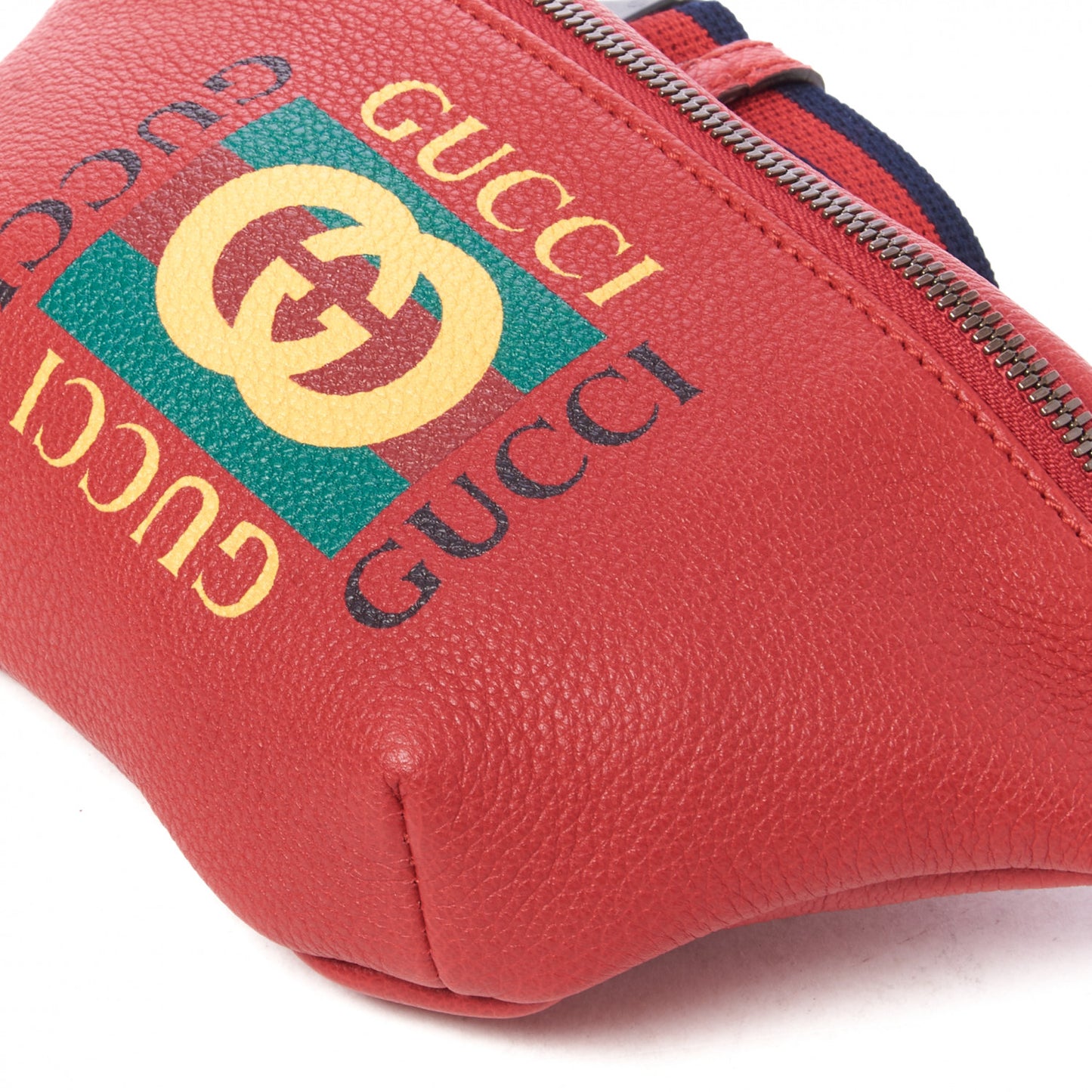 Grained Calfskin Small Logo Belt Bag Hibiscus Red