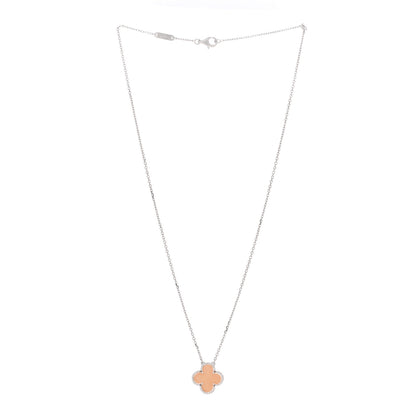Van Cleef & Arpels 18K White Gold Pink Opal Vintage Alhambra Pendant Necklace 3 of 5