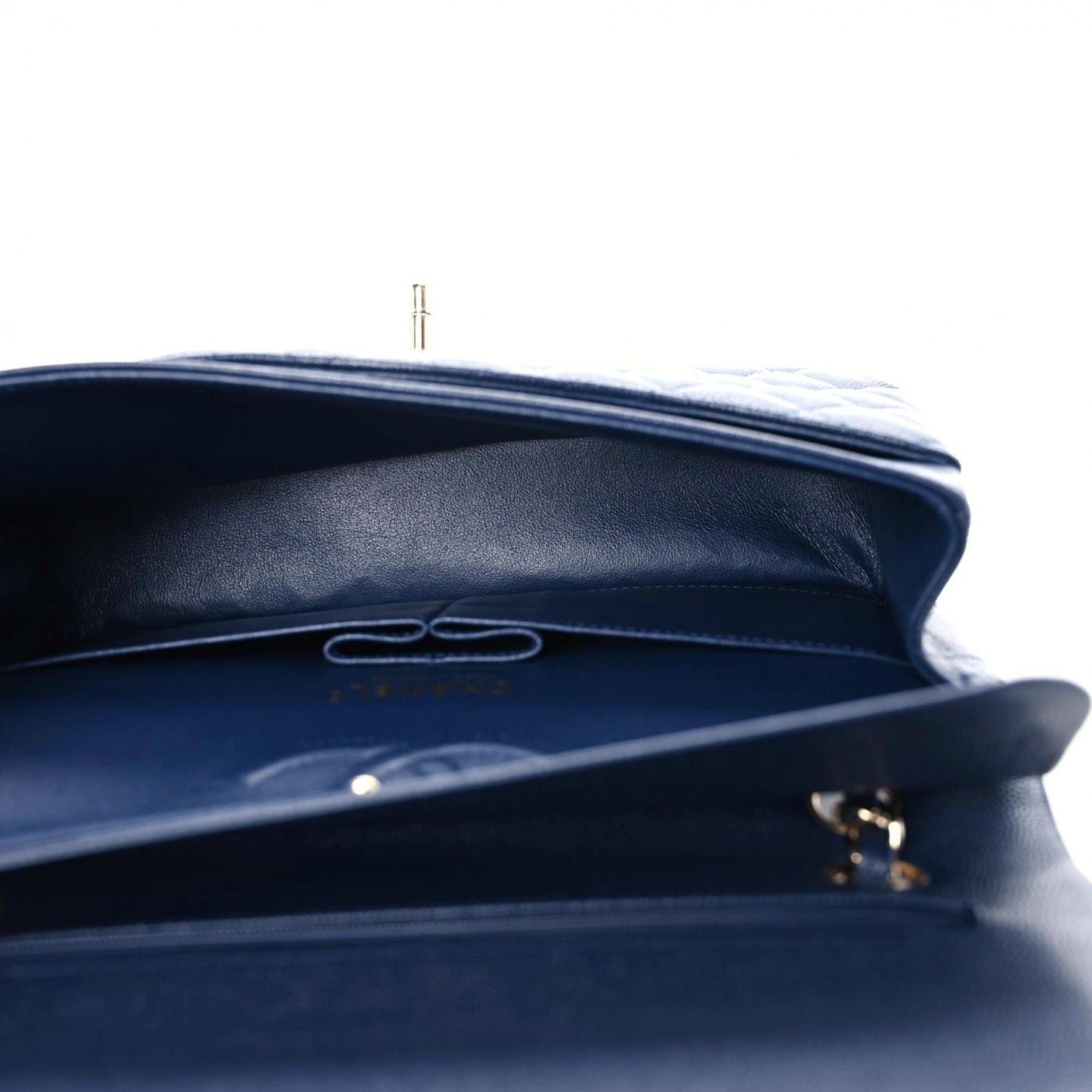 Caviar Quilted Medium Double Flap Navy