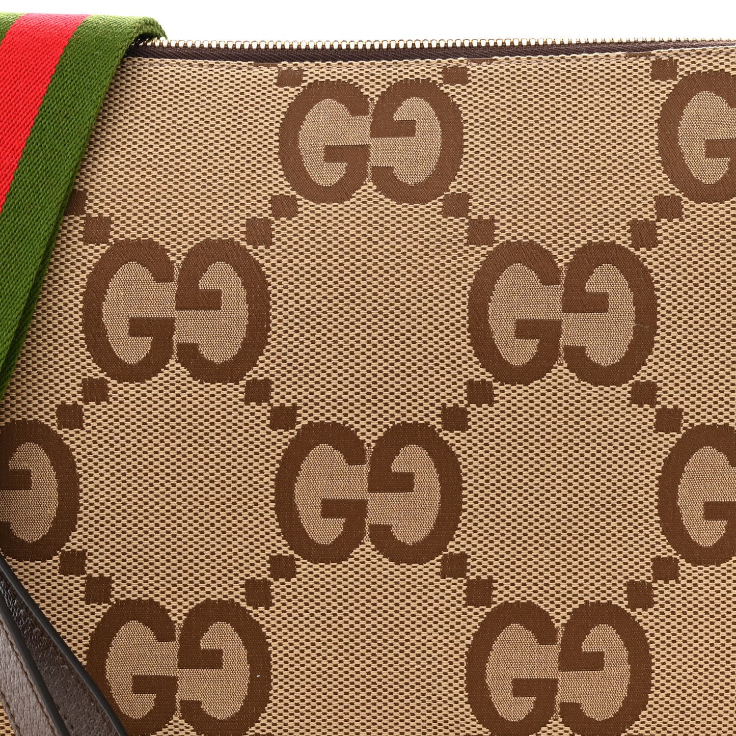 Monogram Jumbo GG Textured Dollar Calfskin Web Wristlet Messenger Bag Camel Ebony New Acero