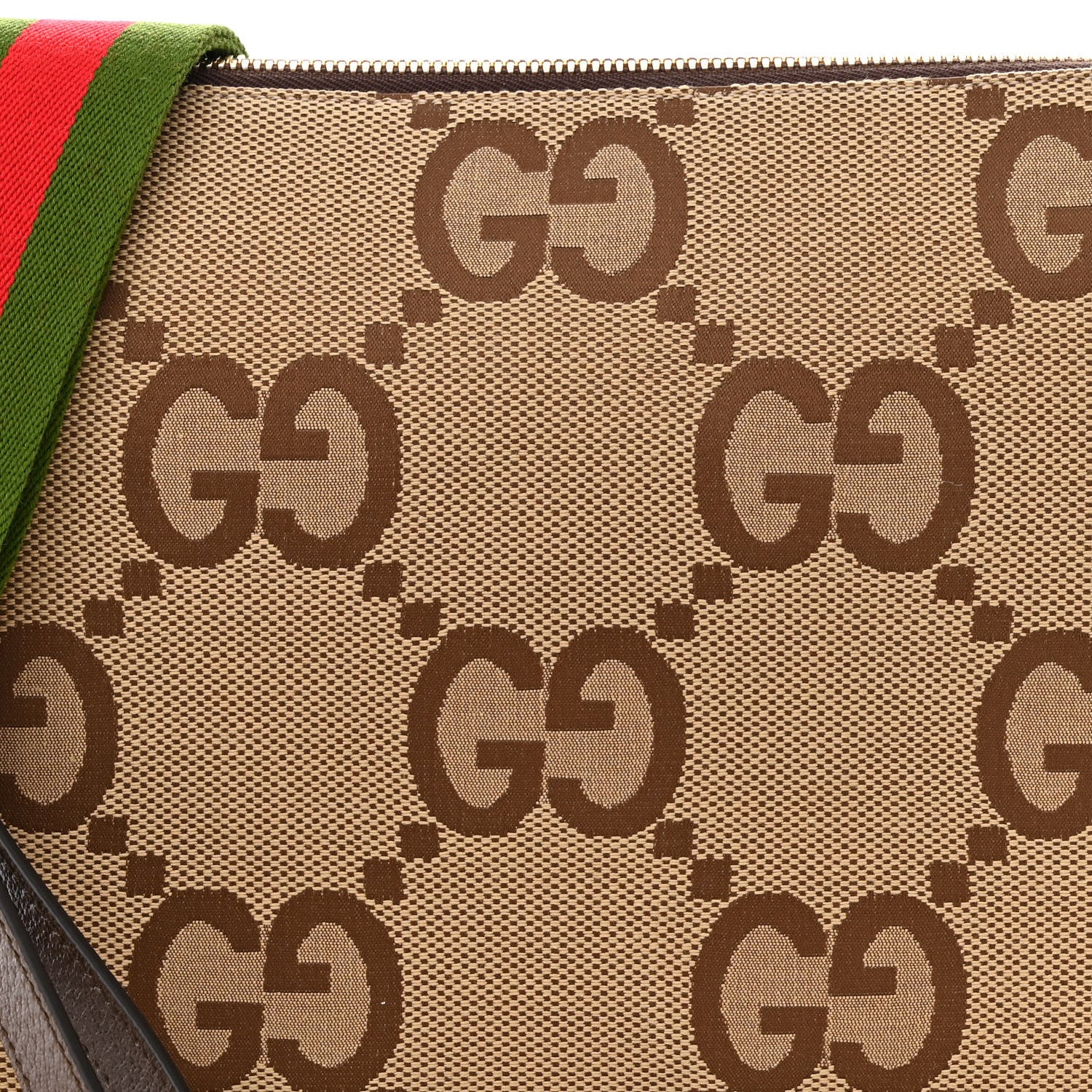 Gucci Monogram Jumbo GG Textured Dollar Calfskin Web Wristlet Messenger Bag Camel Ebony New Acero 8 of 11