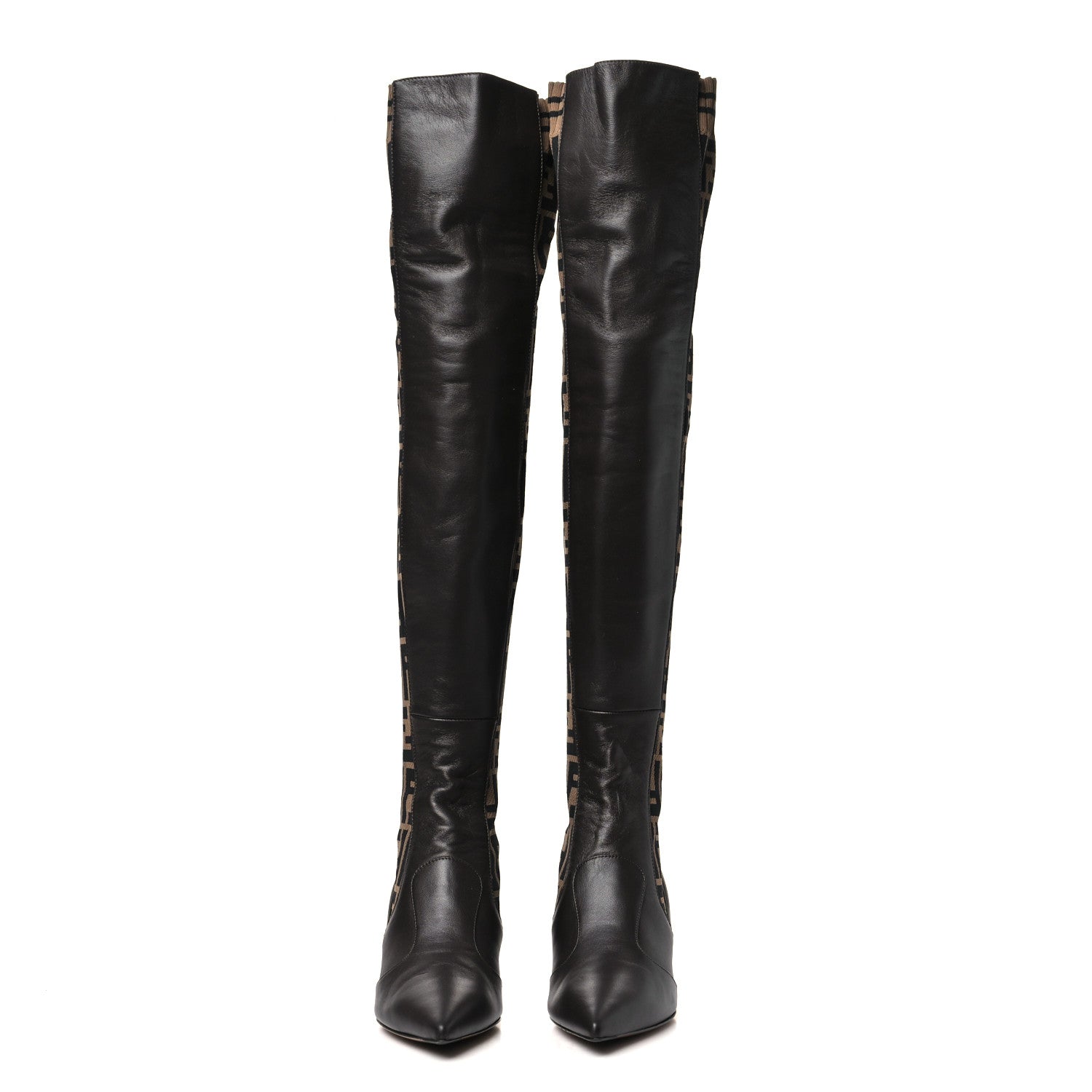 Fendi Nappa Microfiber Fabric FF Rockoko Thigh High Boots 35 Ebano Tobacco Black 2 of 6
