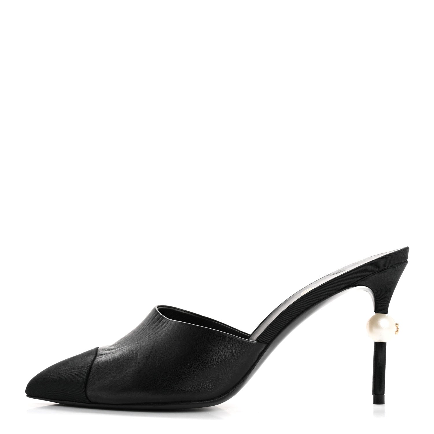 Chanel Goatskin Grosgrain Cap Toe Pearl Mule 40 Black 1 of 12