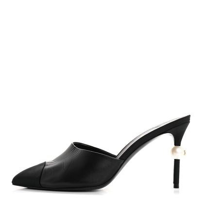Chanel Goatskin Grosgrain Cap Toe Pearl Mule 40 Black 1 of 12