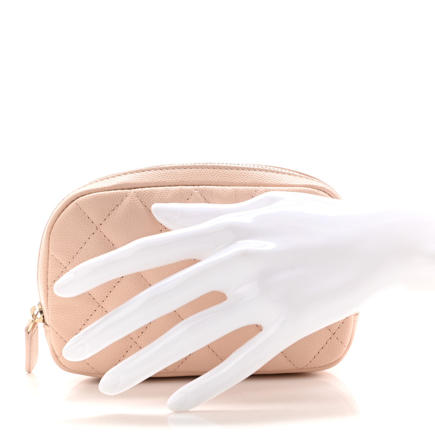 Caviar Quilted Small Curvy Pouch Cosmetic Case Beige