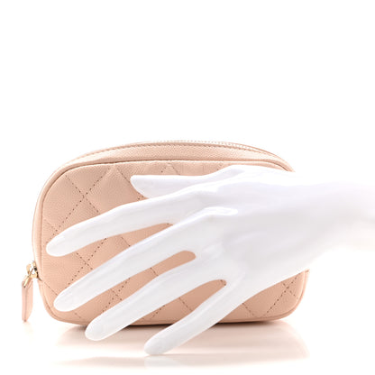 Chanel Caviar Quilted Small Curvy Pouch Cosmetic Case Beige 2 of 7