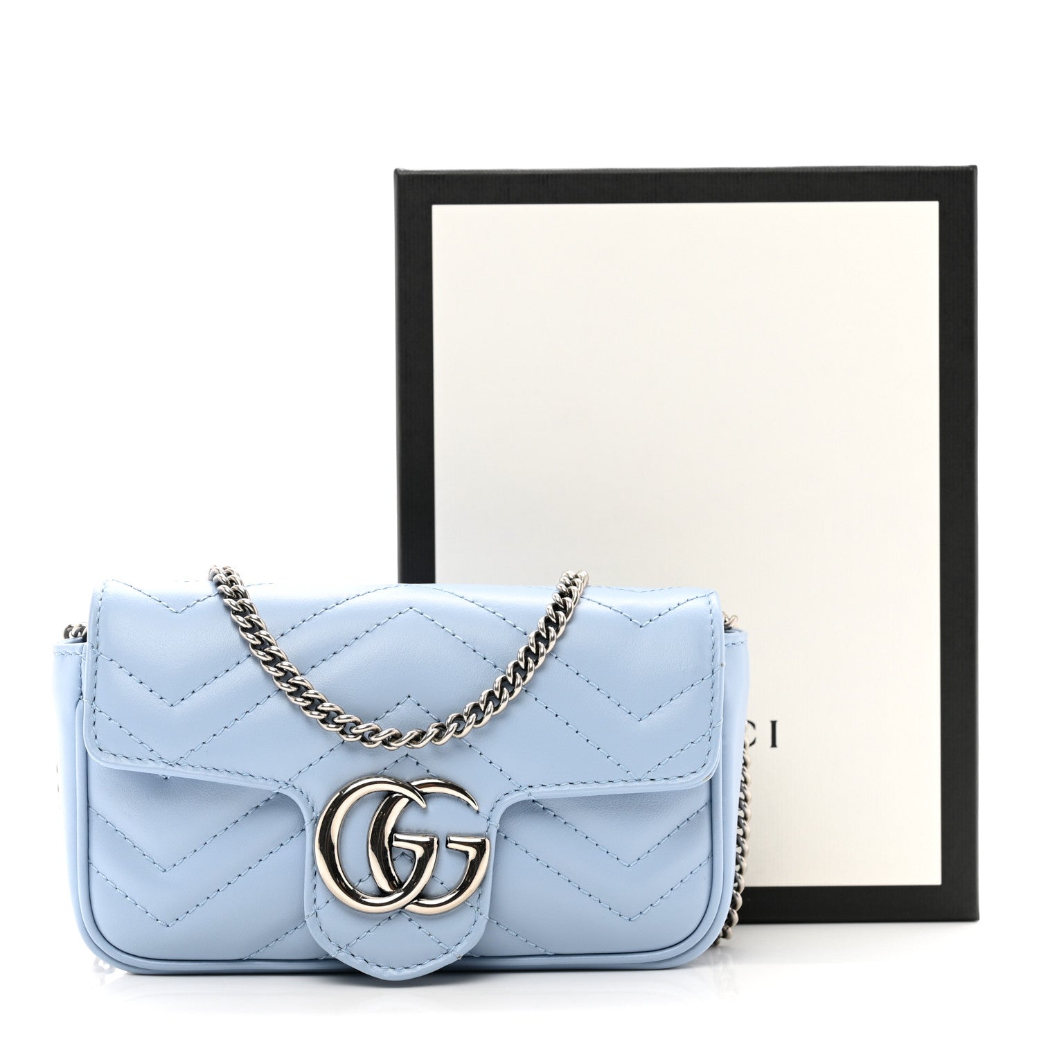 Gucci Calfskin Matelasse Super Mini GG Marmont Shoulder Bag Porcelain Light Blue 11 of 11