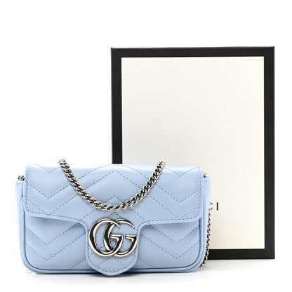 Gucci Calfskin Matelasse Super Mini GG Marmont Shoulder Bag Porcelain Light Blue 11 of 11
