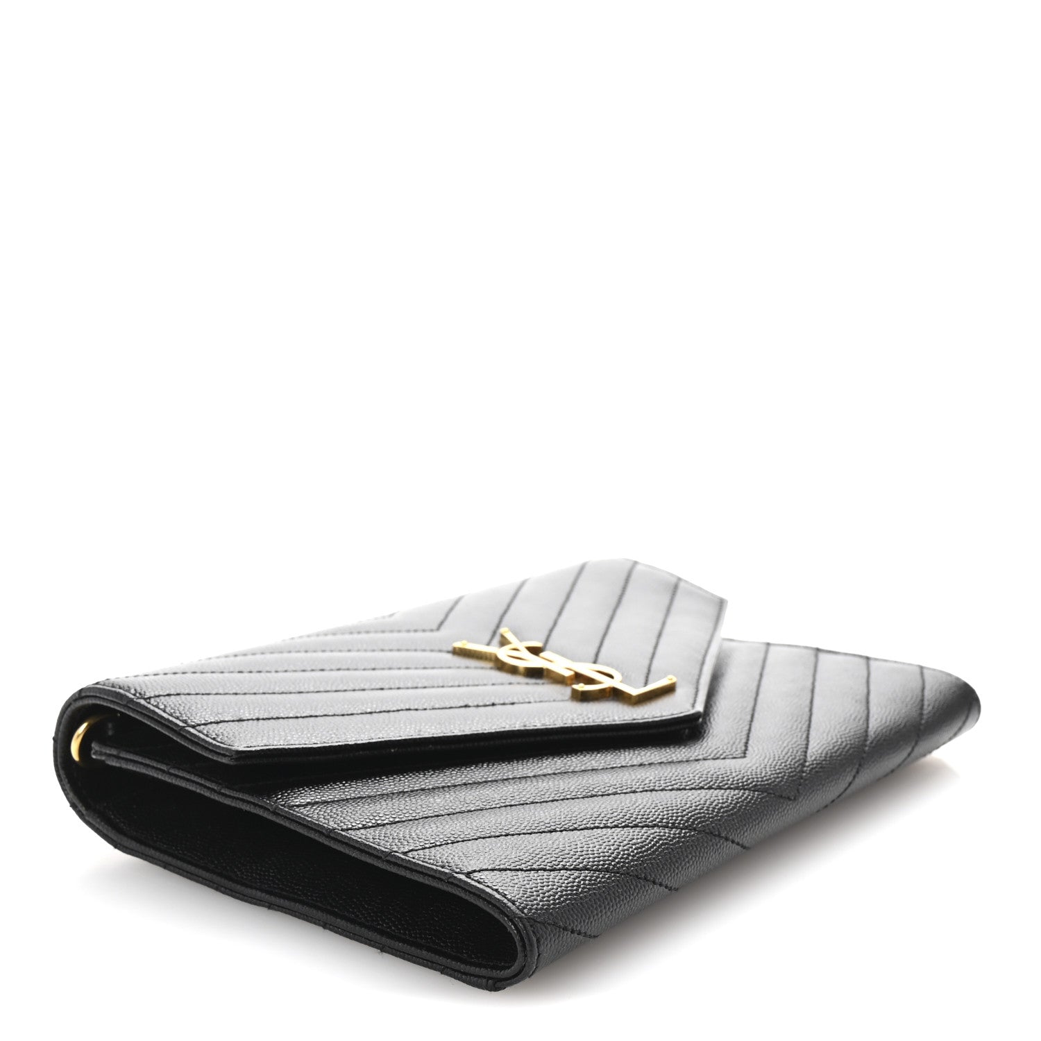 Saint Laurent Grain De Poudre Matelasse Chevron Monogram Envelope Clutch Black 4 of 7