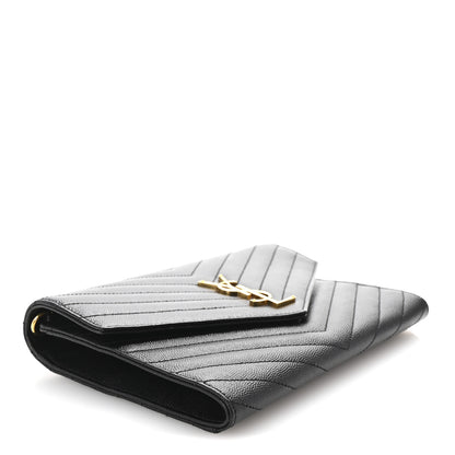 Saint Laurent Grain De Poudre Matelasse Chevron Monogram Envelope Clutch Black 4 of 7