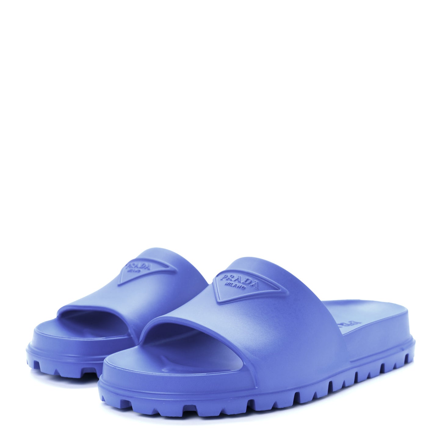 EVA Rubber Triangle Logo Embossed Womens Lug Sole 20mm Slide Sandals 37 Azzurro