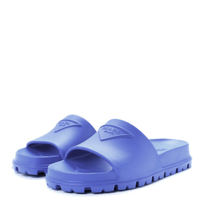 Prada EVA Rubber Triangle Logo Embossed Womens Lug Sole 20mm Slide Sandals 37 Azzurro 3 of 8