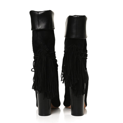 Saint Laurent Calfskin Suede Tanger Tassel Boot 37.5 Black 6 of 13