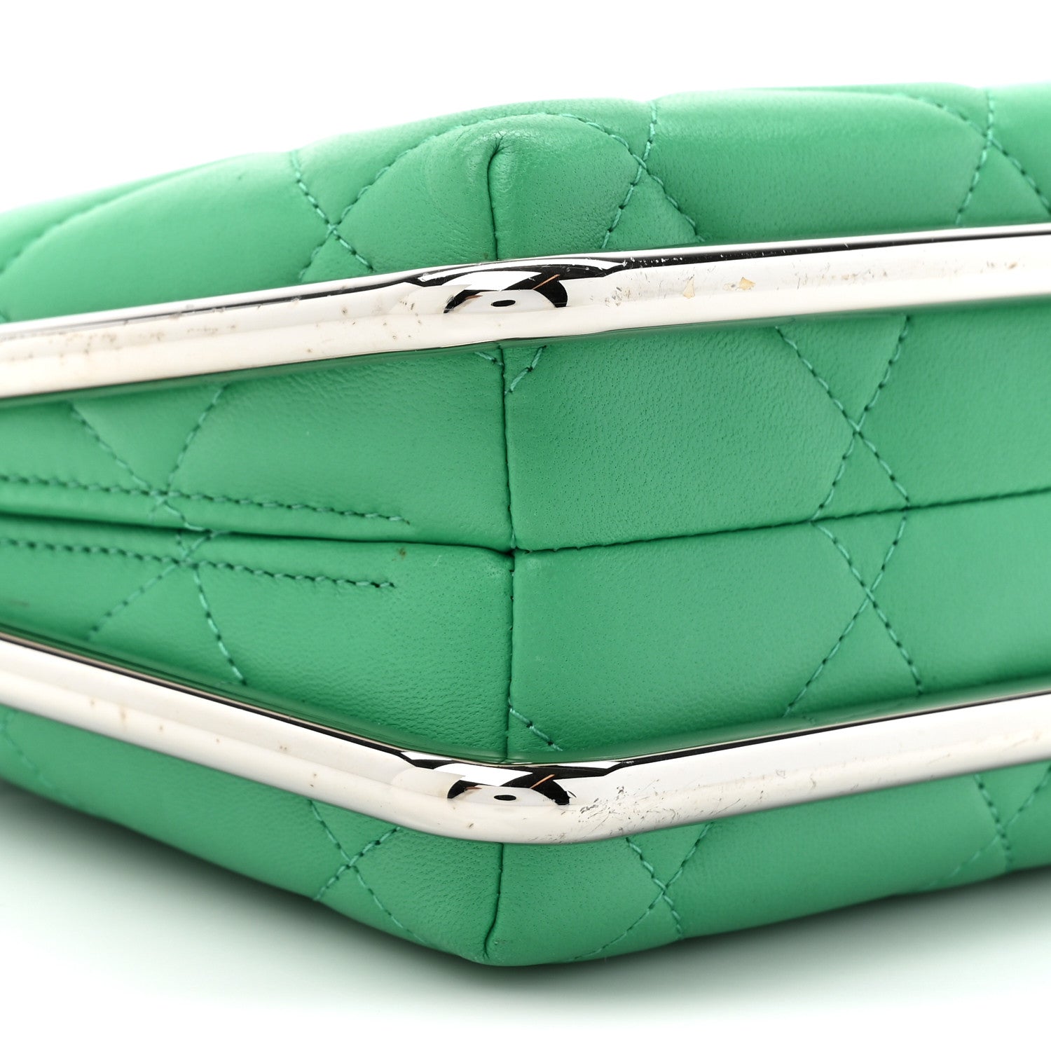 Chanel Quilted Lambskin Metal Bar Clutch Bag Green 10 of 12