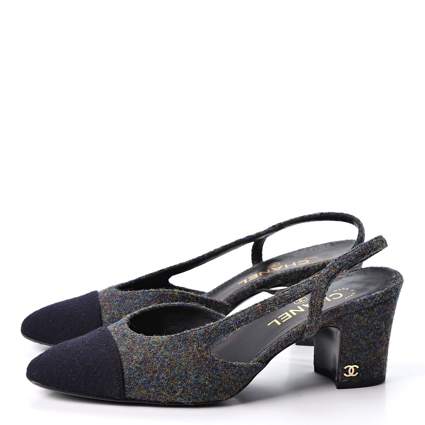 Wool Cap Toe CC Slingback Pumps 39.5 Black Dark Grey