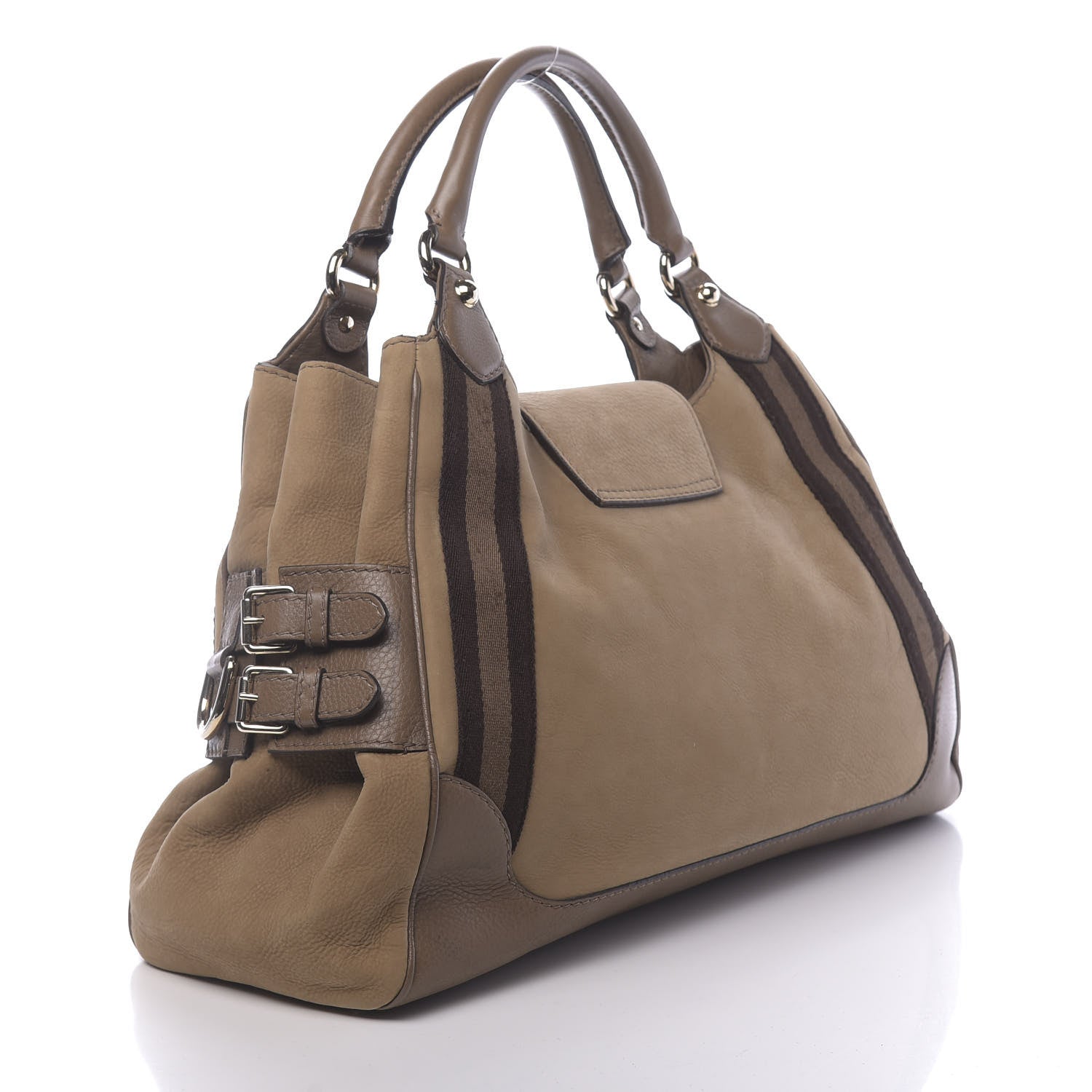 Gucci Nubuck Medium Web Heritage Shoulder Bag Taupe 3 of 16