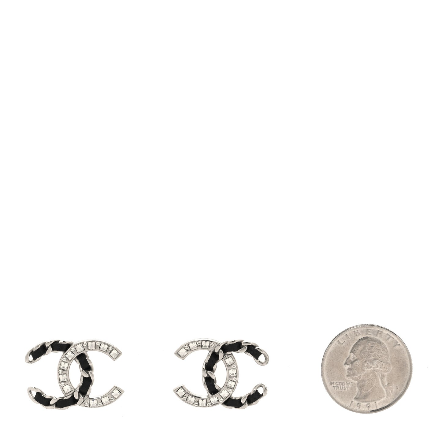 Crystal Baguette Lambskin Large CC Earrings Silver Black