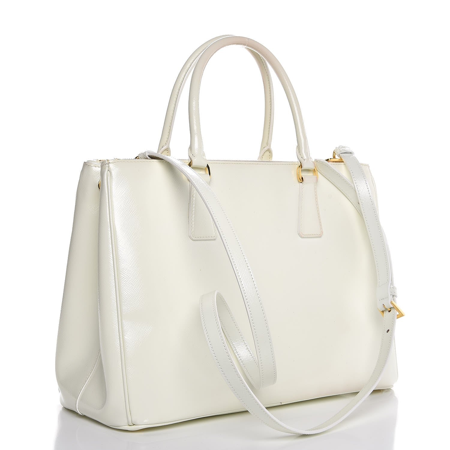 Prada Saffiano Vernice Medium Double Zip Tote Talco 4 of 12