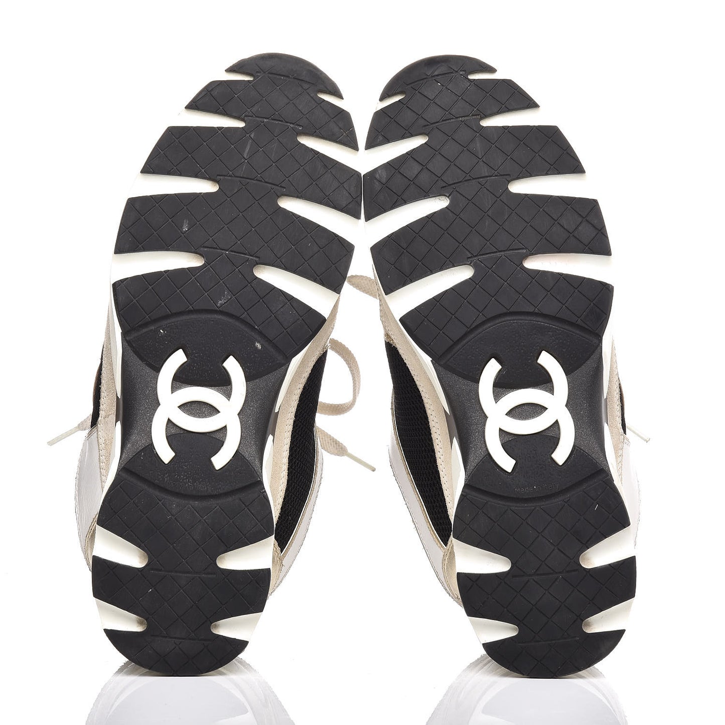 Suede Calfskin Womens CC Sneakers 37.5 Black White Gold
