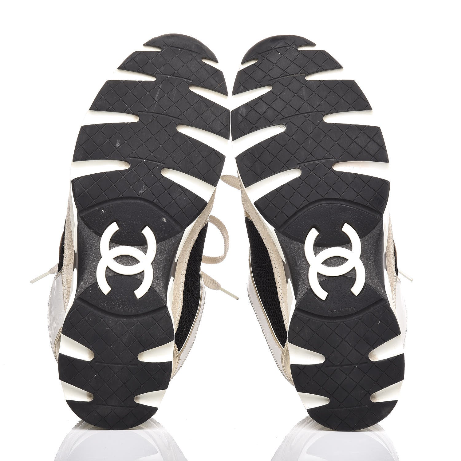 Chanel Suede Calfskin Womens CC Sneakers 37.5 Black White Gold 7 of 7
