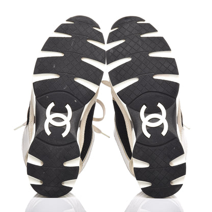 Chanel Suede Calfskin Womens CC Sneakers 37.5 Black White Gold 7 of 7