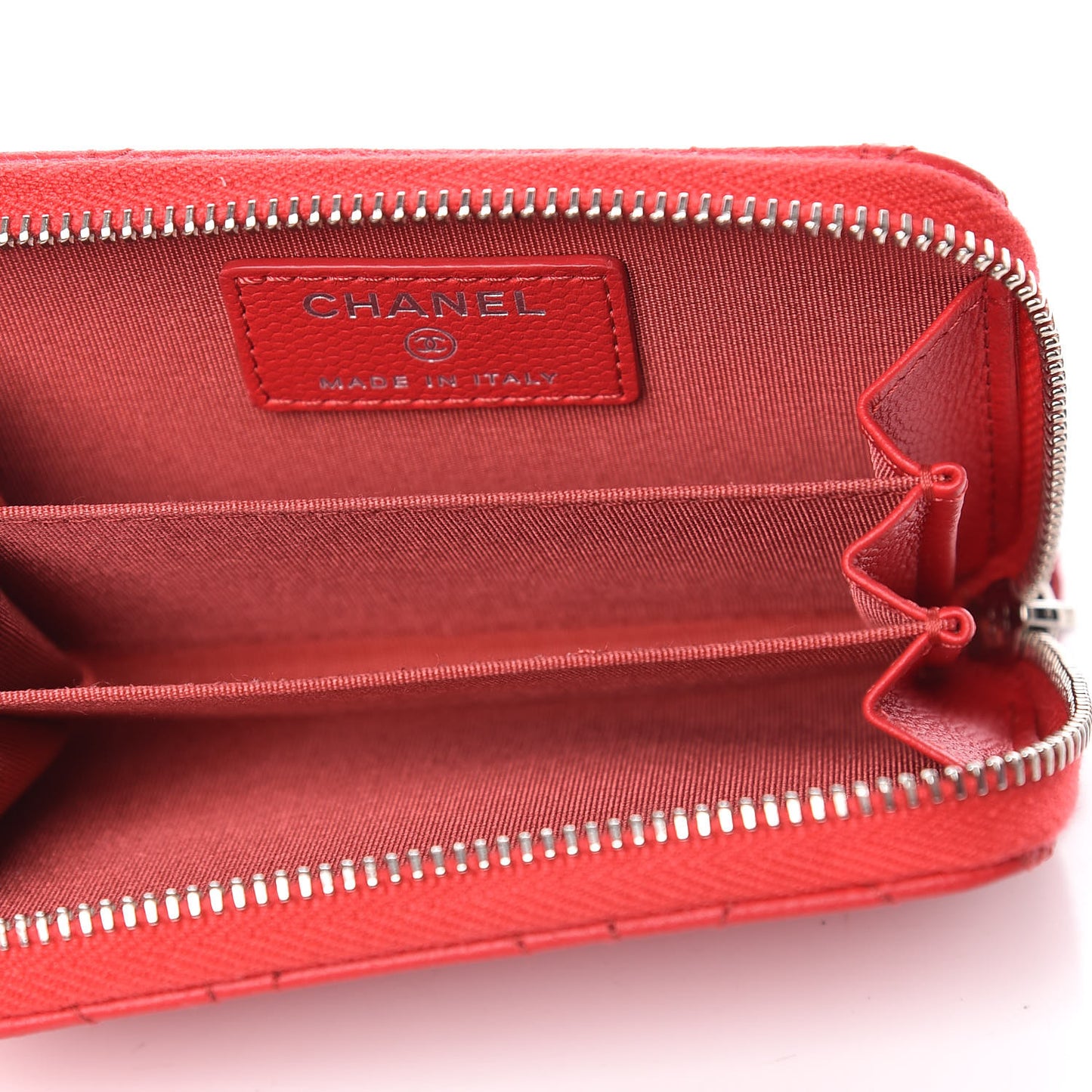 Caviar Camellia Embossed Zip Coin Purse Red
