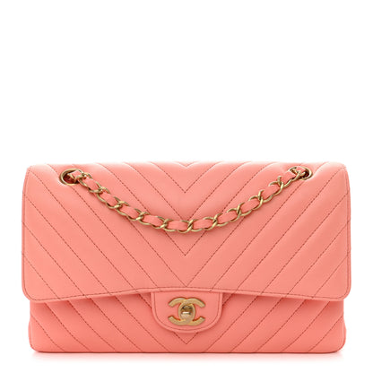 Chanel Lambskin Chevron Quilted Medium Double Flap Coral 1 of 10