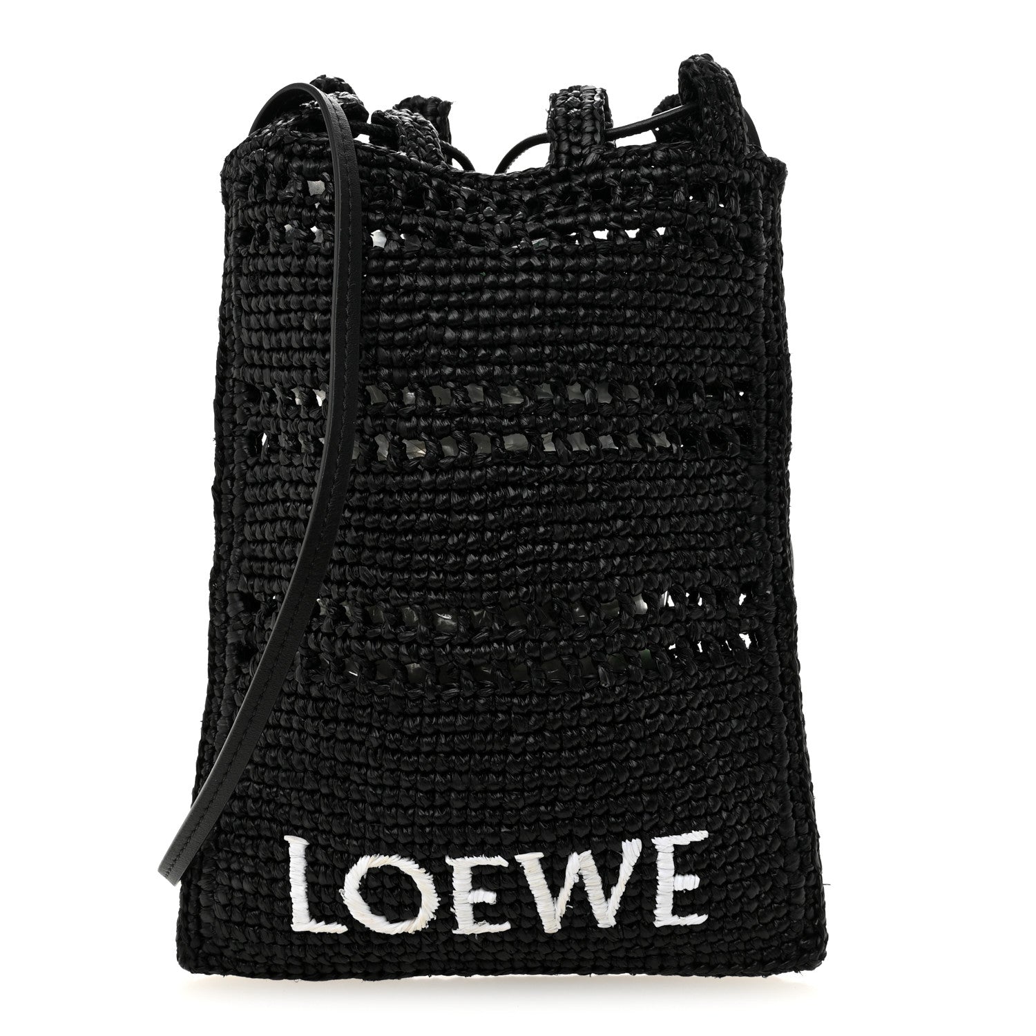 Loewe Raffia Logo Drawstring Pocket Crossbody Black 1 of 10