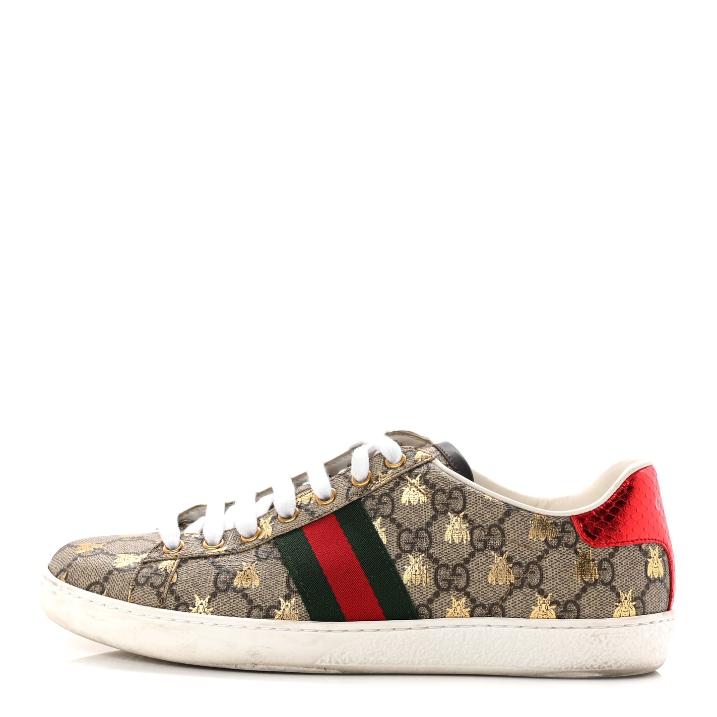 GG Supreme Monogram Bees Ayers Web Womens Ace Sneakers 39 Beige Oro Green Red