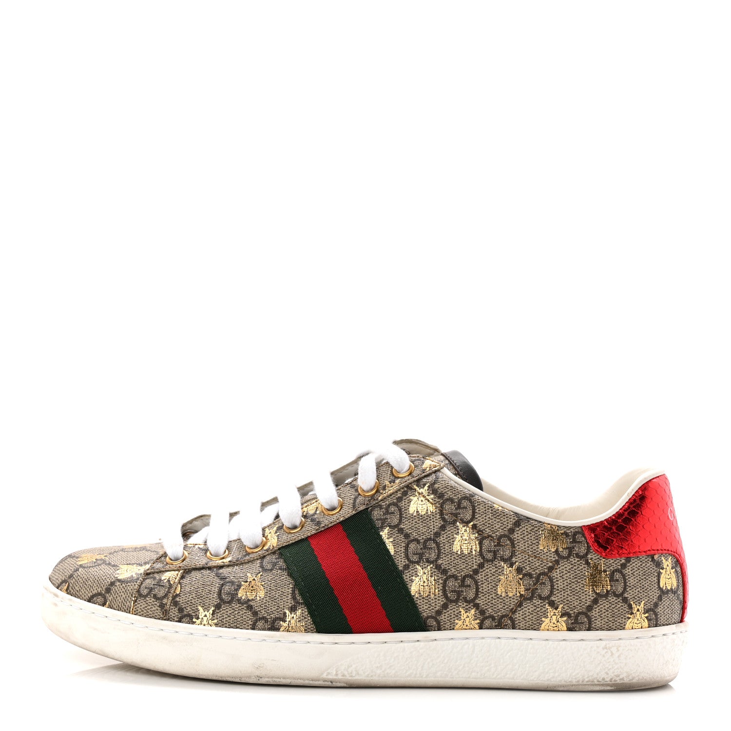 Gucci GG Supreme Monogram Bees Ayers Web Womens Ace Sneakers 39 Beige Oro Green Red 1 of 9