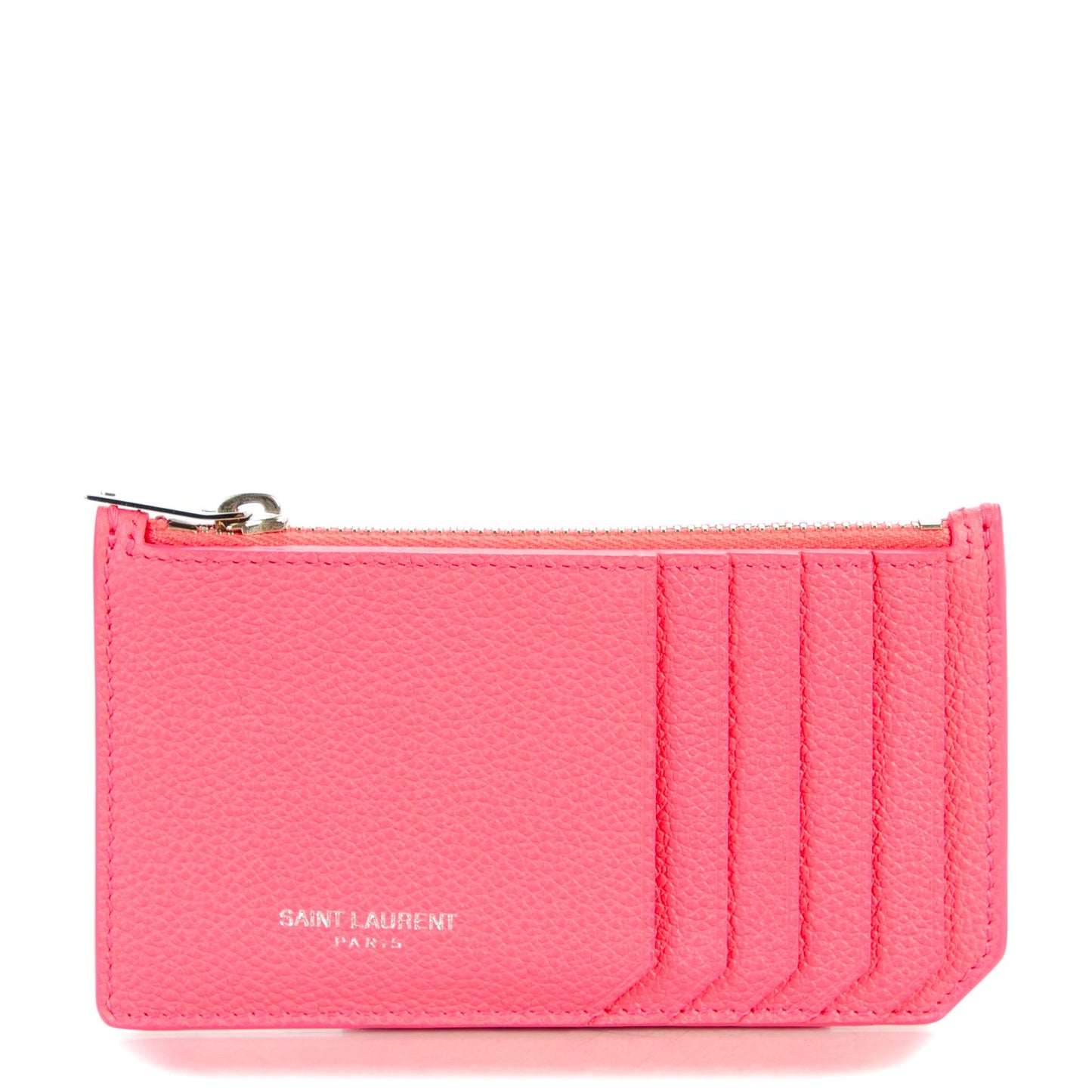 Grained Calfskin 5 Fragments Zip Pouch Card Holder Rose Clair