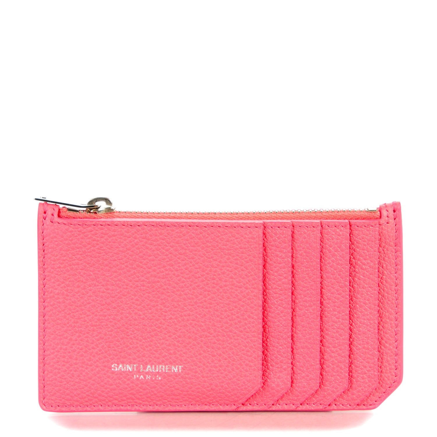 Saint Laurent Grained Calfskin 5 Fragments Zip Pouch Card Holder Rose Clair 1 of 7