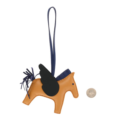Hermes Milo Lambskin Grigri Rodeo Pegase Horse Bag Charm MM Sesame Black Bleu Saphir 2 of 5