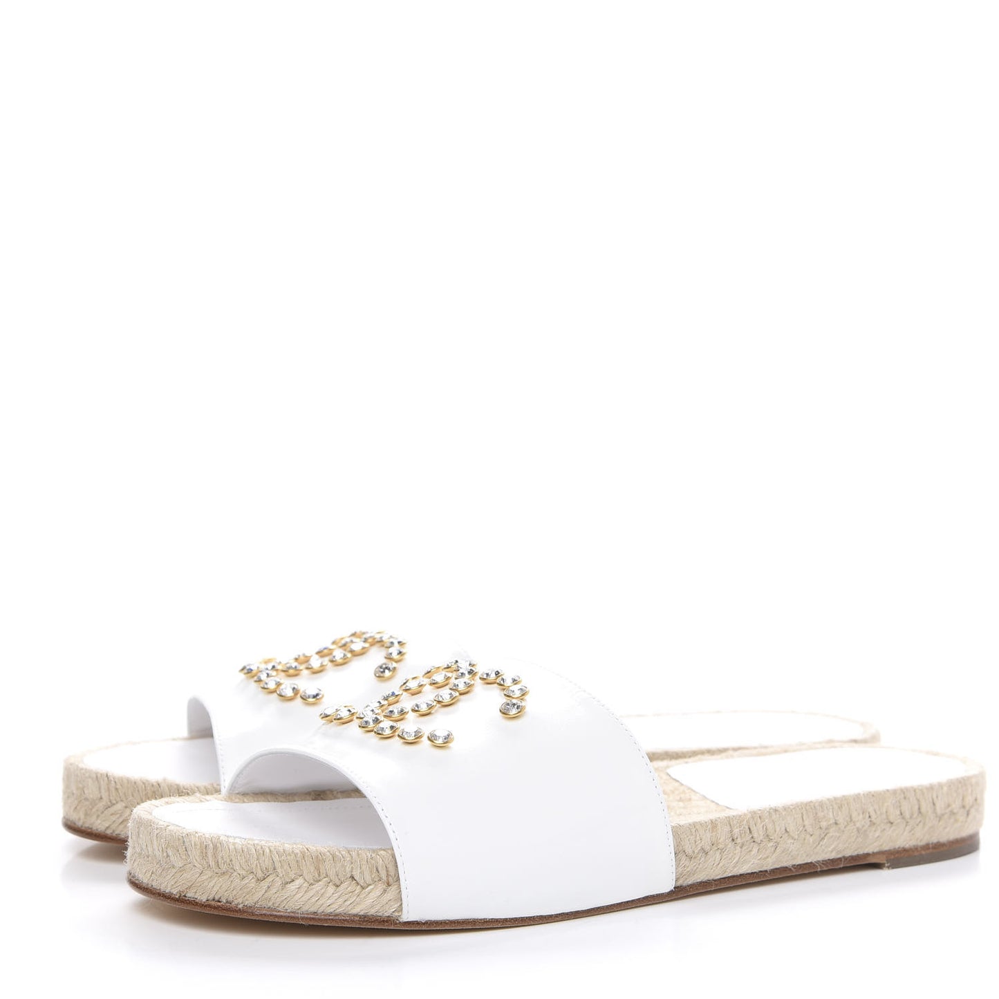 Lambskin Pearl CC Espadrille Slip On Sandals 42 Ivory