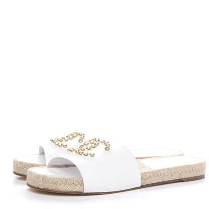 Chanel Lambskin Pearl CC Espadrille Slip On Sandals 42 Ivory 3 of 8