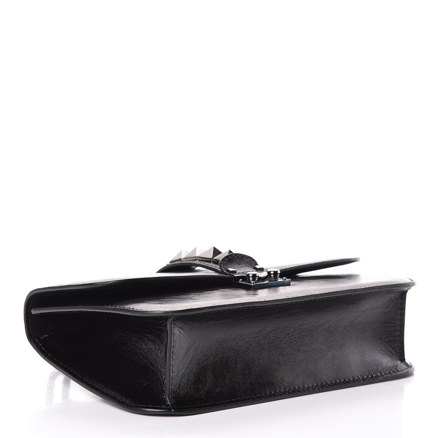 Craquele Calfskin Medium Glam Lock Rockstud Flap Black