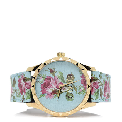 Gucci Stainless Steel Calfskin 38mm G-Timeless Floral Quartz Watch Blue 4 of 8