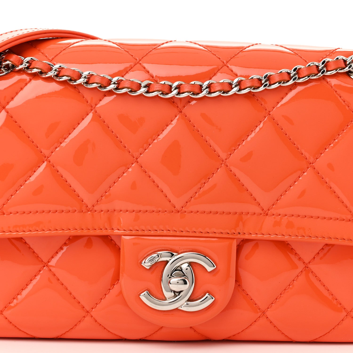 Chanel Patent Quilted Small Coco Shine Flap Orange 8 of 12